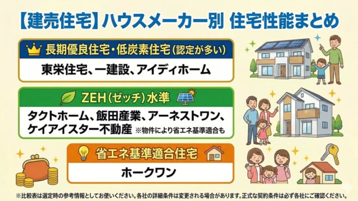 ハウスメーカー別　住宅性のまとめ