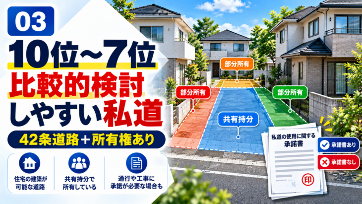 共有持分や部分所有がある42条私道の比較
