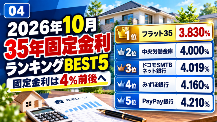 2026年10月の35年固定住宅ローン金利ランキング