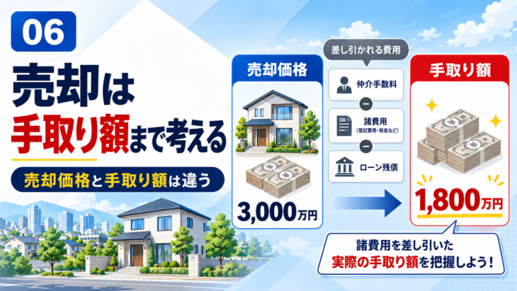 住宅売却時の仲介手数料と手取り額を考えるイメージ
