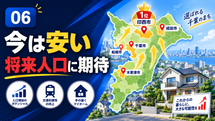 千葉県で現在の住宅地価格が比較的安く将来人口にも期待できる地域のイメージ
