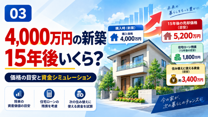 新築一戸建ての15年後の売却価格と住宅ローン残債を試算するイメージ
