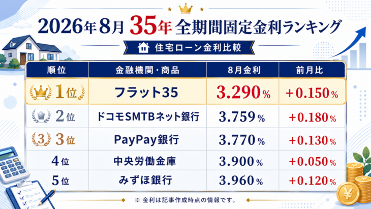 2026年8月住宅ローン固定金利ランキング