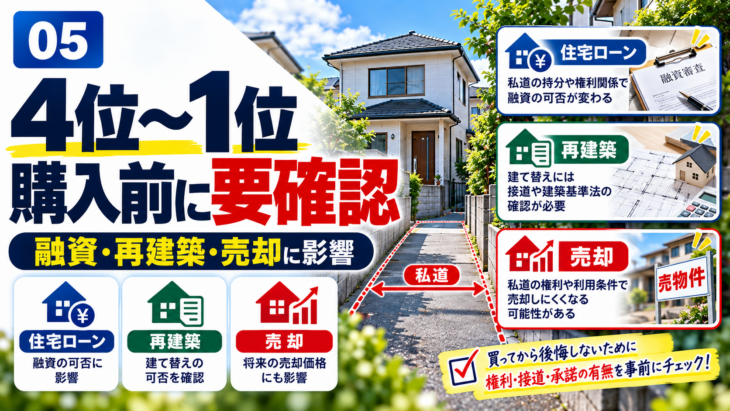 住宅ローンや再建築に注意したい私道ランキング4位から1位