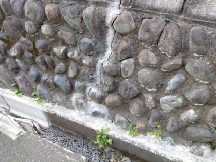 ヒビの入った古い擁壁