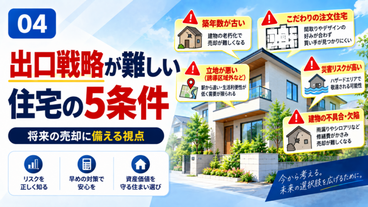 15年後に売却しにくい住宅の条件を示すイメージ