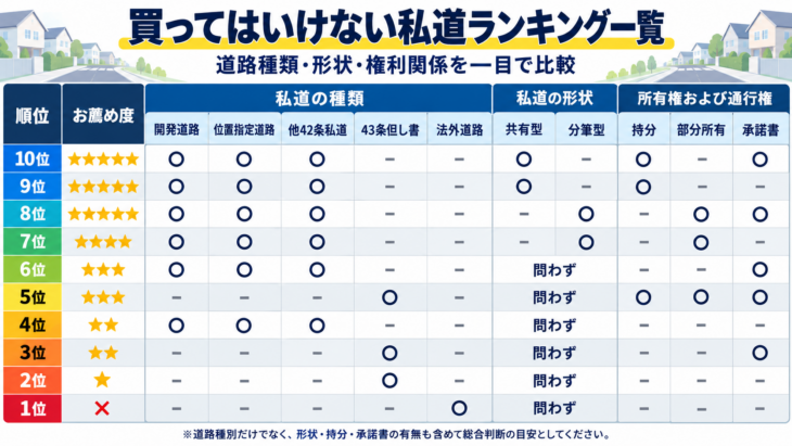私道ランキング比較表