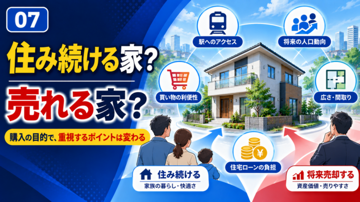 永住目的と将来売却を視野に入れた住宅選びの違いを示すイメージ