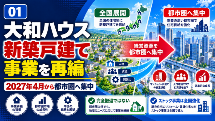 大和ハウスの新築戸建住宅事業再編を解説するイメージ