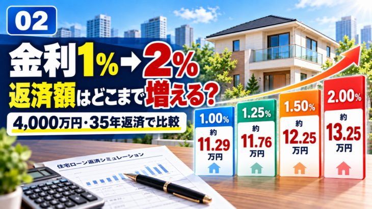 住宅ローン4000万円を金利1％から2％で比較した返済額シミュレーション