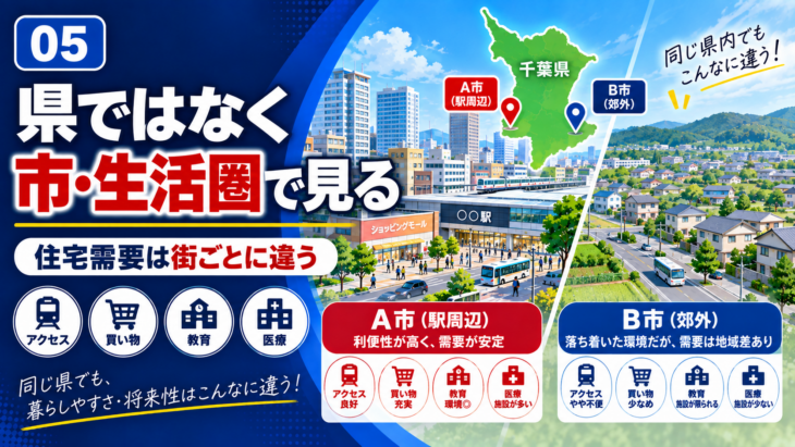 住宅需要を県・市・生活圏の単位で考えるイメージ