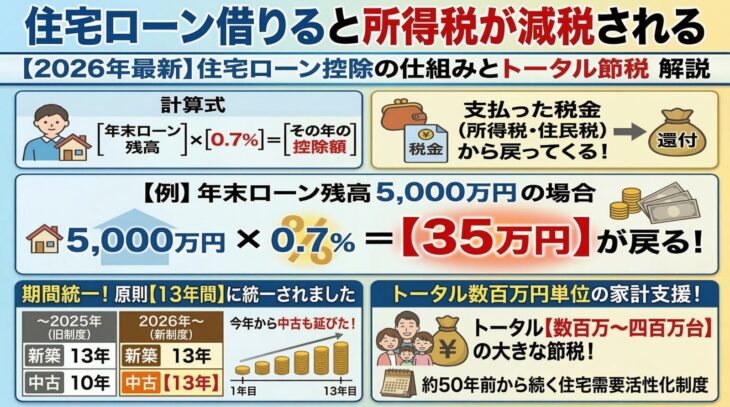 住宅ローンを借りると所得税が大幅減税される